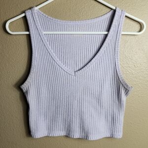 American Eagle Womens |M| Lavender Ribbed Wide Strap V-Neck Cropped Tank